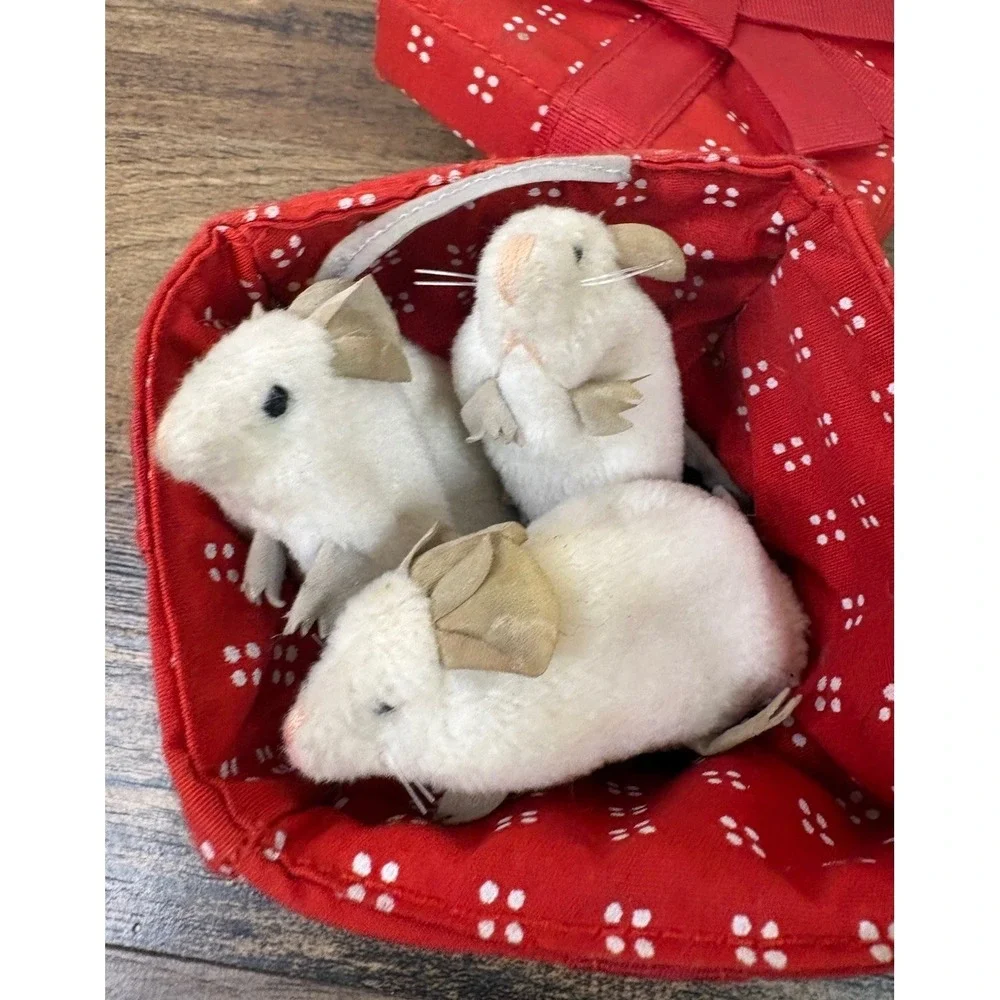 Folkmanis Finger Puppets 3 White Mice In a Red Gift Box Mouse Tags